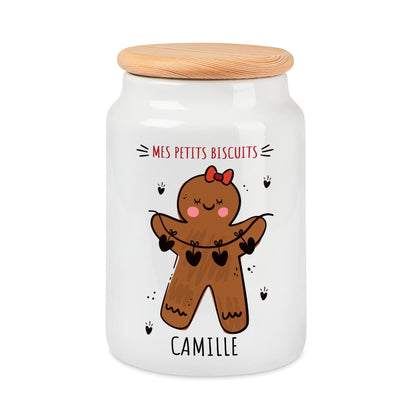 Pot à biscuits personnalisable prénom bonhomme en pain d'épices 