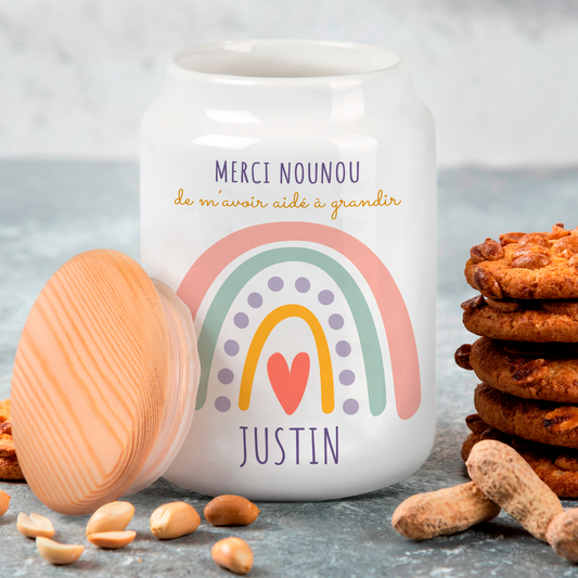 Pot à cookies personnalisé avec prénom merci nounou