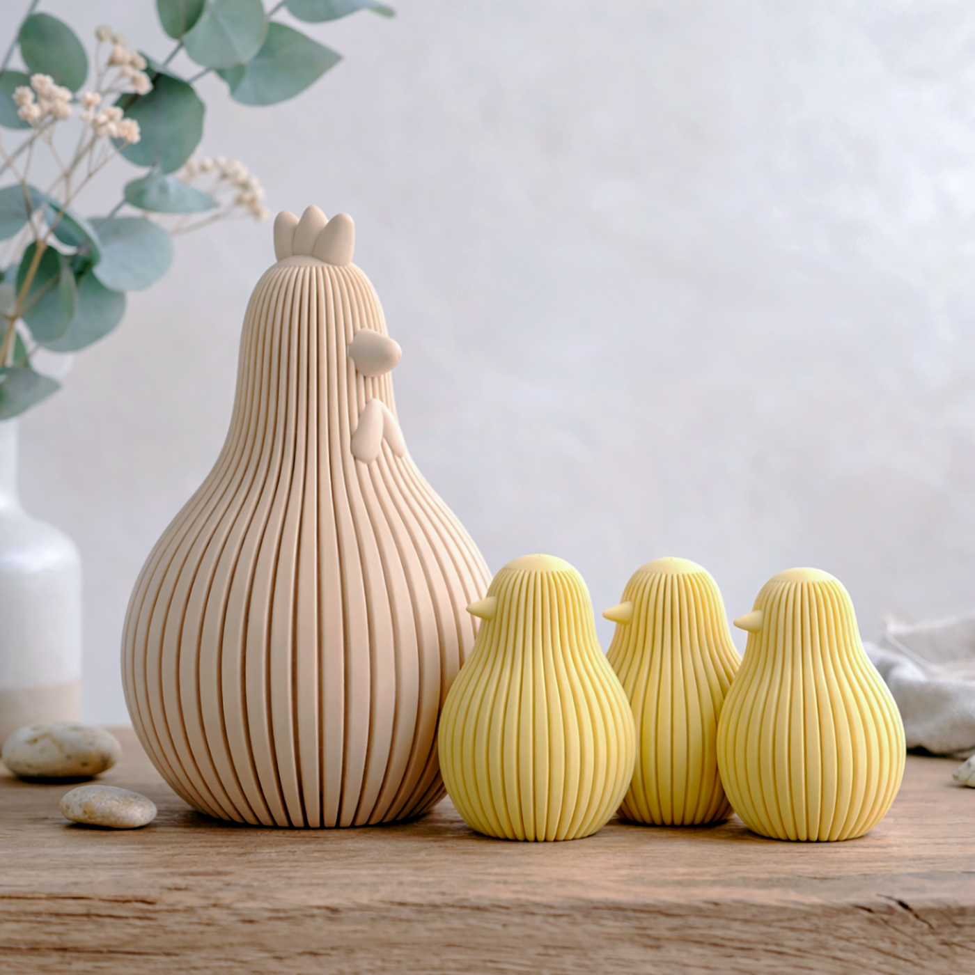 Sculpture décorative maman poule et ses poussins imprimée en 3D décoration familiale