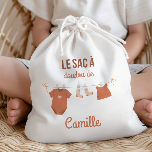 Sac à doudou enfant personnalisé avec prénom pour école ou crèche 