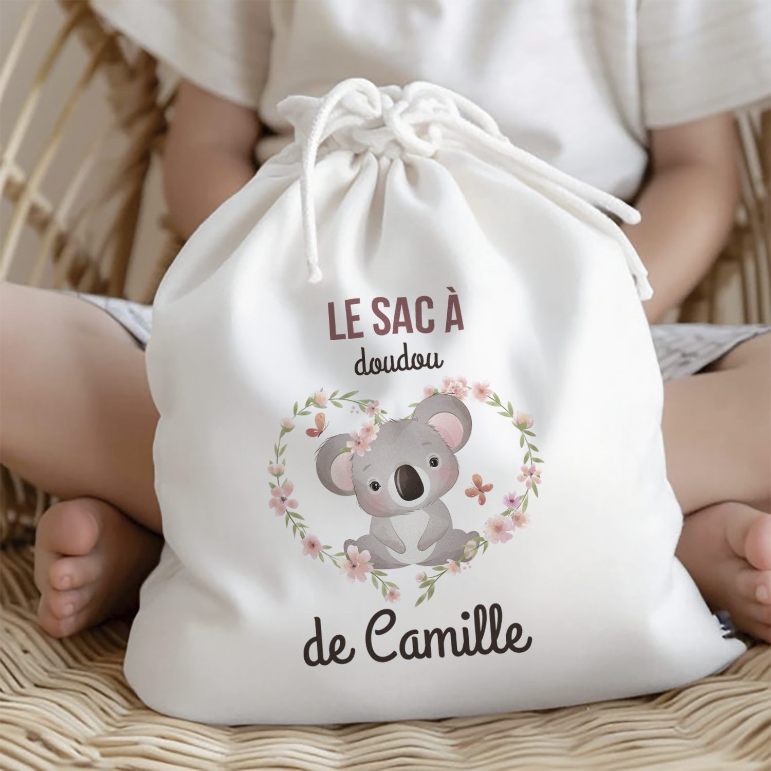 Sac à doudou personnalisé Koala avec prénom - Idéal pour la crèche ou la maternelle