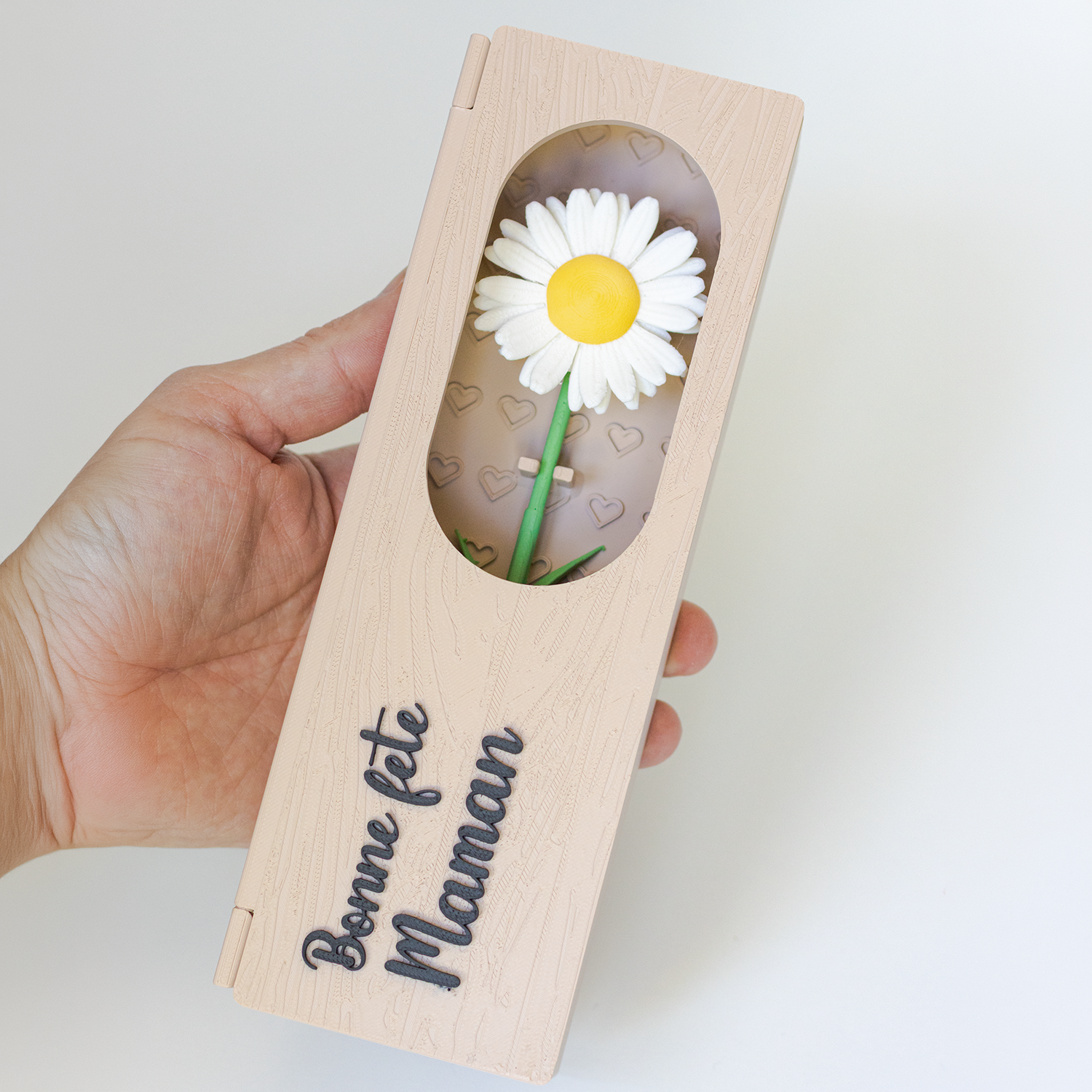 Boîte fleur éternelle personnalisée imprimée en 3D marguerite blanche cadeau fête des mères original