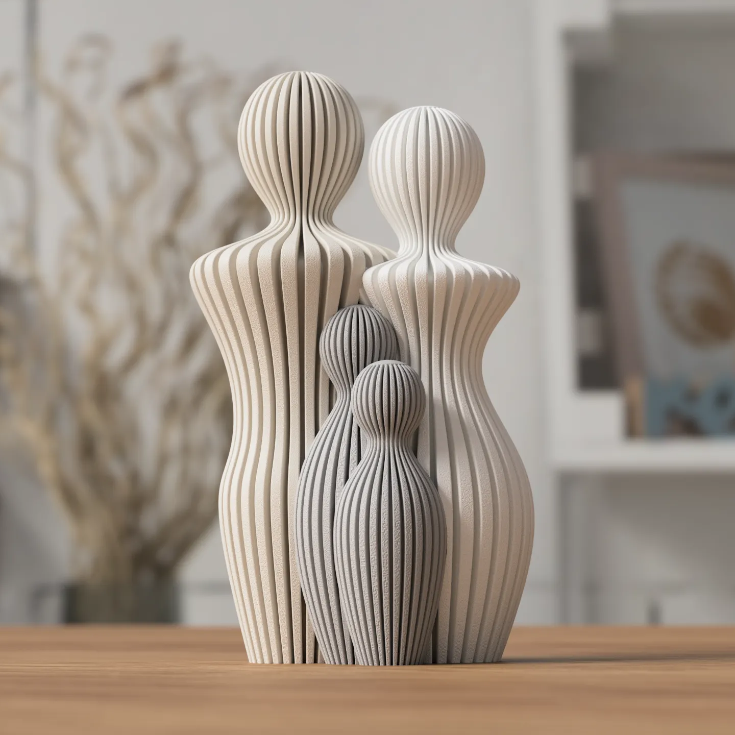 Statue design représentant un couple avec enfants – décoration familiale moderne