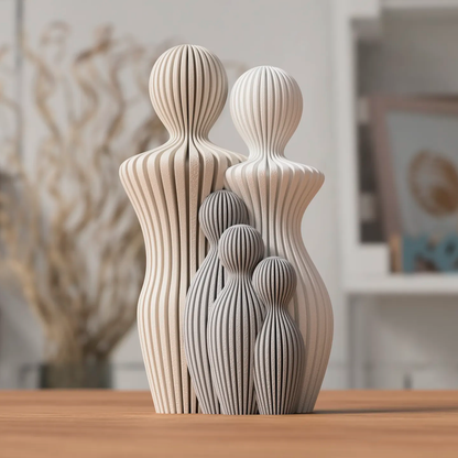 Statue Famille Complète – Couple avec 1 à 4 Enfants – Sculpture Minimaliste Personnalisable