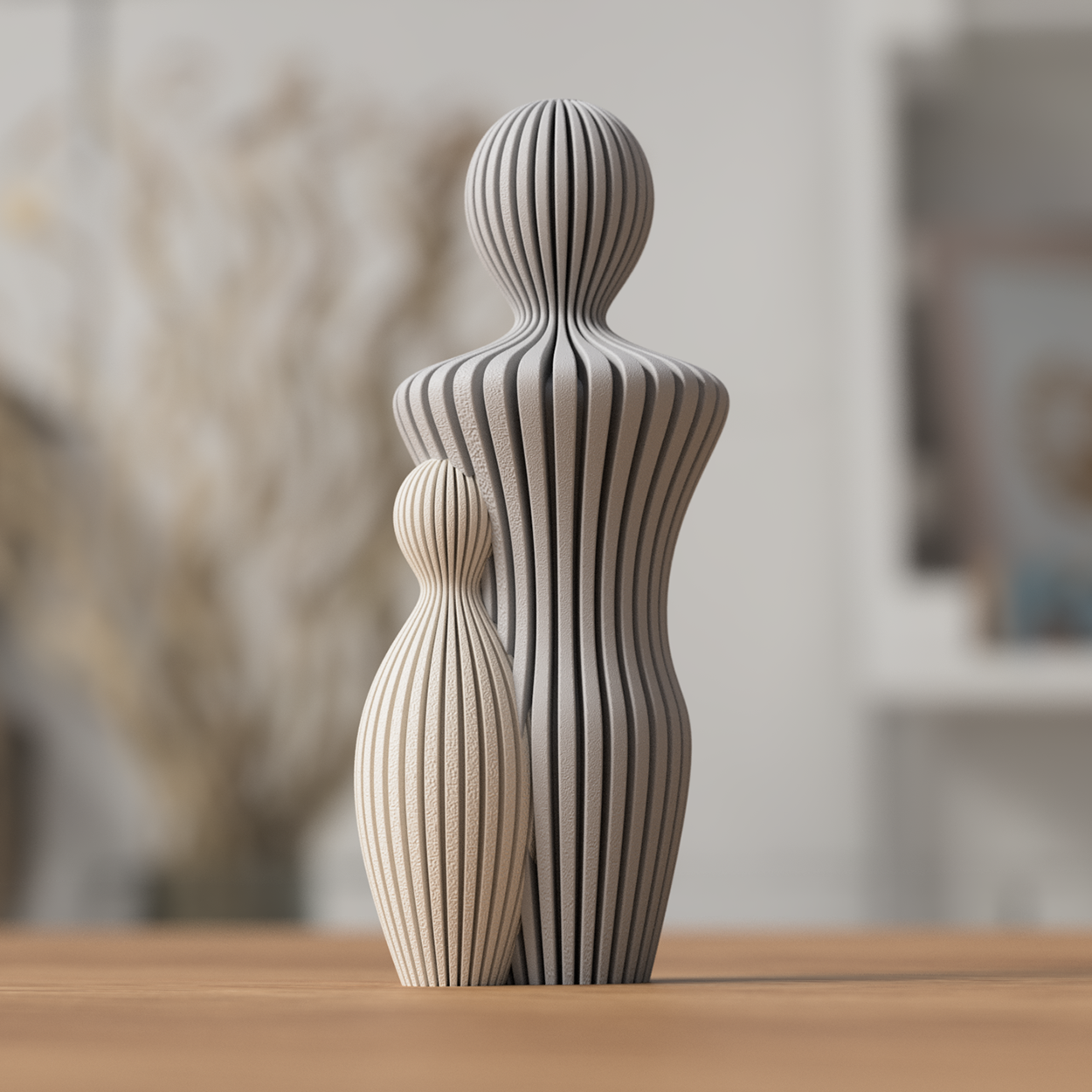 Statue Famille Complète – Couple avec 1 à 4 Enfants – Sculpture Minimaliste Personnalisable