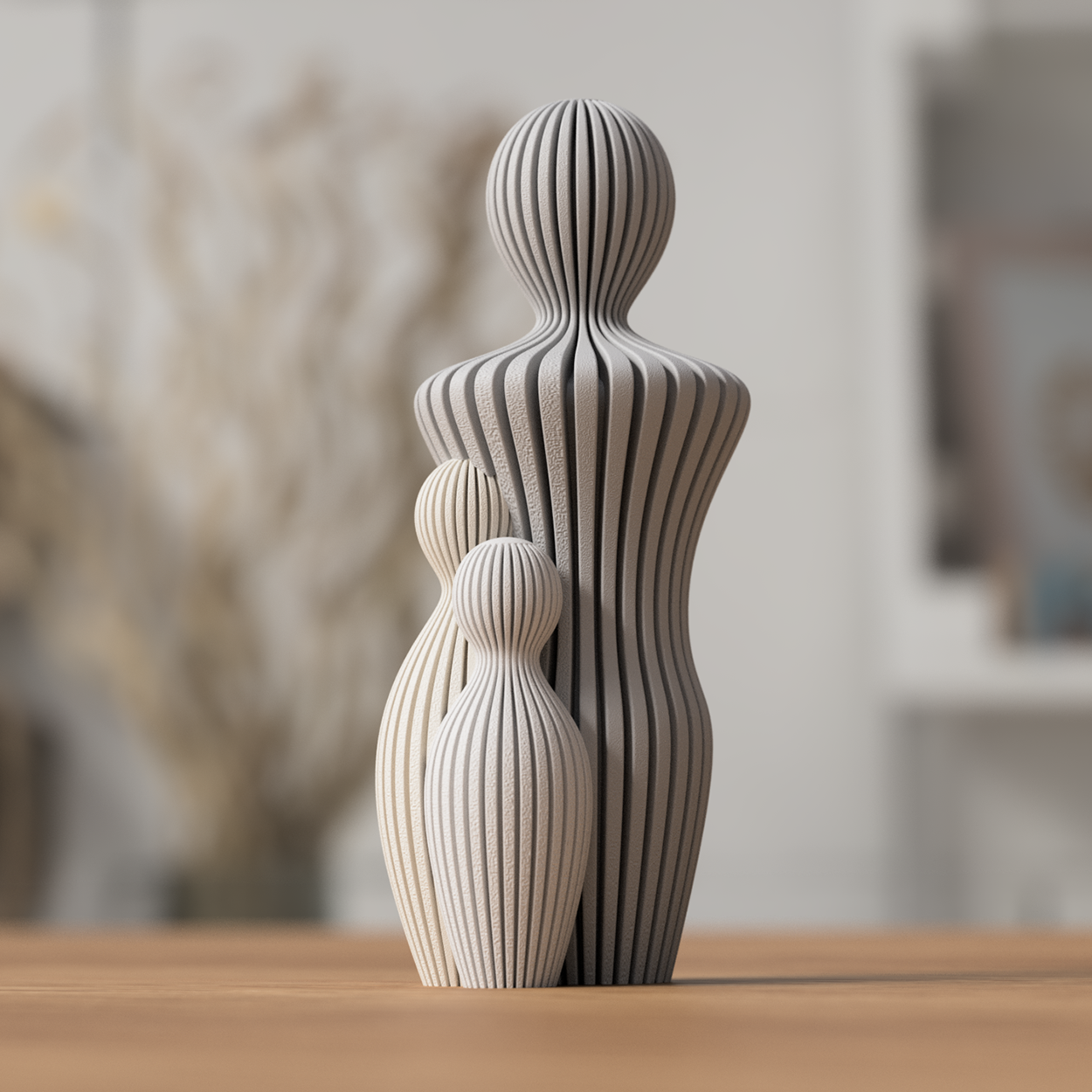Statue Famille Complète – Couple avec 1 à 4 Enfants – Sculpture Minimaliste Personnalisable