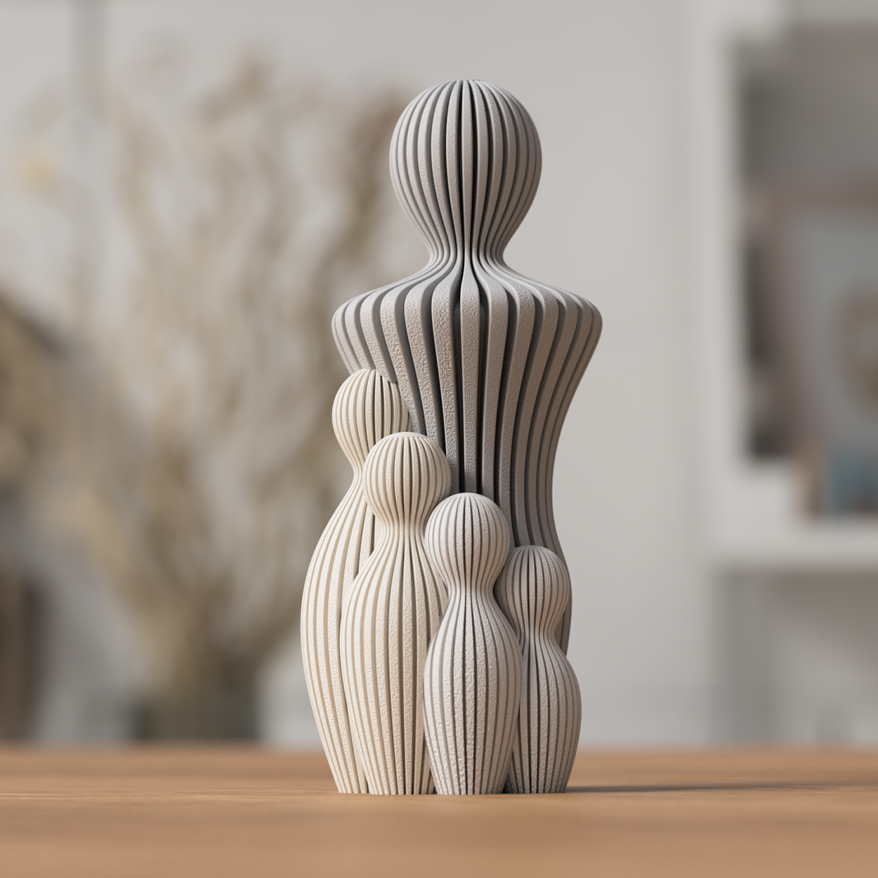 Statue Famille Complète – Couple avec 1 à 4 Enfants – Sculpture Minimaliste Personnalisable