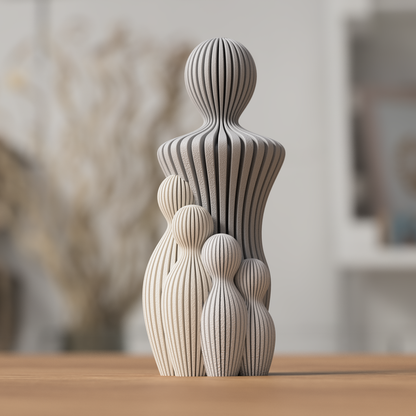 Statue Famille Complète – Couple avec 1 à 4 Enfants – Sculpture Minimaliste Personnalisable