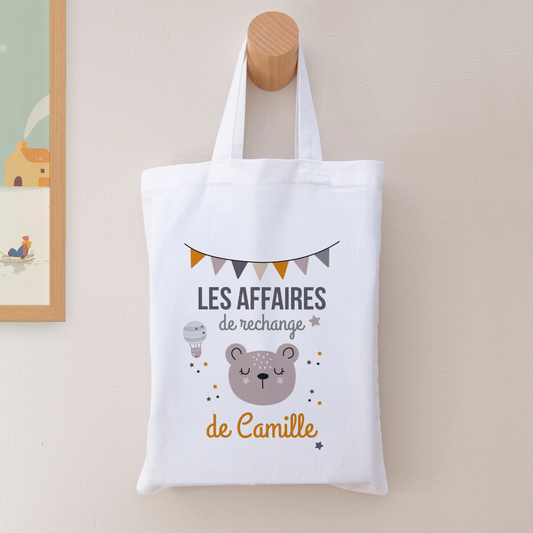 Tote bag personnalisé pour enfant "Les affaires de rechange" avec prénom