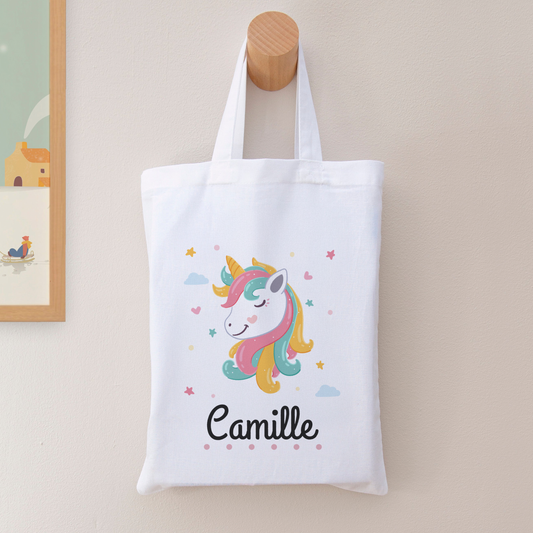 Tote bag personnalisé pour enfant Licorne avec prénom