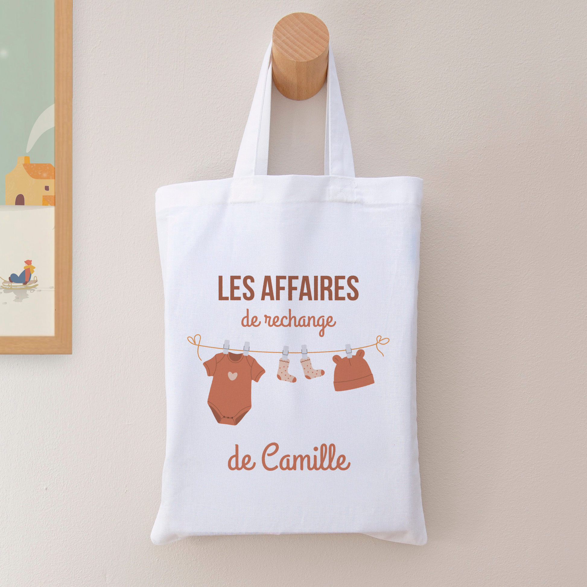 Tote bag personnalisé pour enfant "Les affaires de rechange" avec prénom