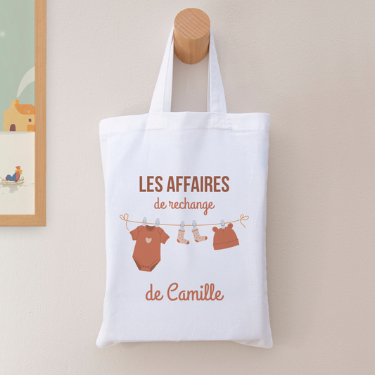 Tote bag personnalisé pour enfant "Les affaires de rechange" avec prénom