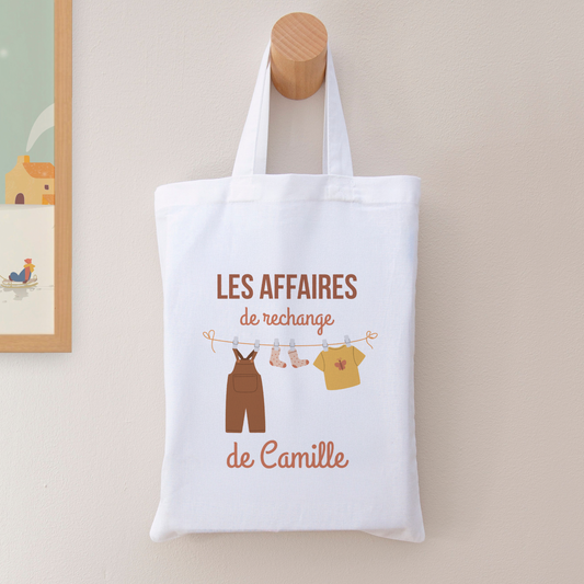Tote bag personnalisé pour enfant "Les affaires de rechange" avec prénom