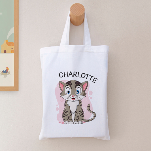Tote bag personnalisé pour enfant "Petit chat" avec prénom