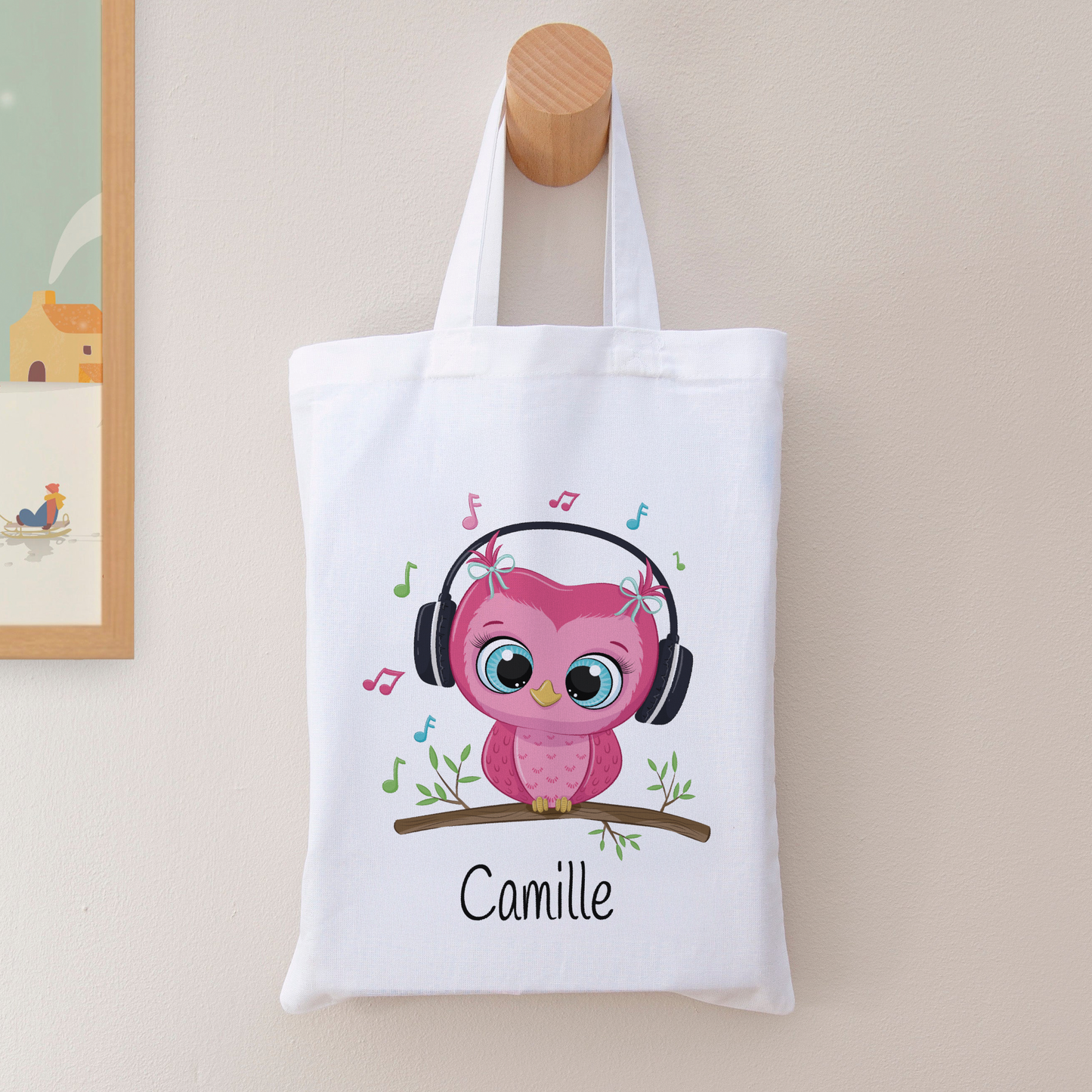 Tote bag personnalisé pour enfant "Chouette" avec prénom