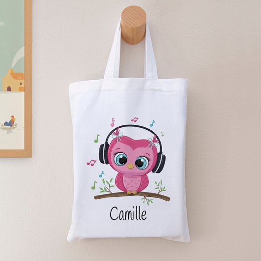 Tote bag personnalisé pour enfant "Chouette" avec prénom