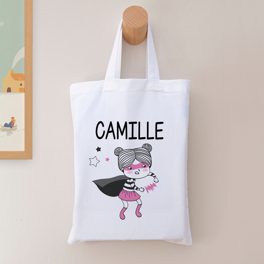 Tote bag personnalisé pour enfant "Super Girl" avec prénom