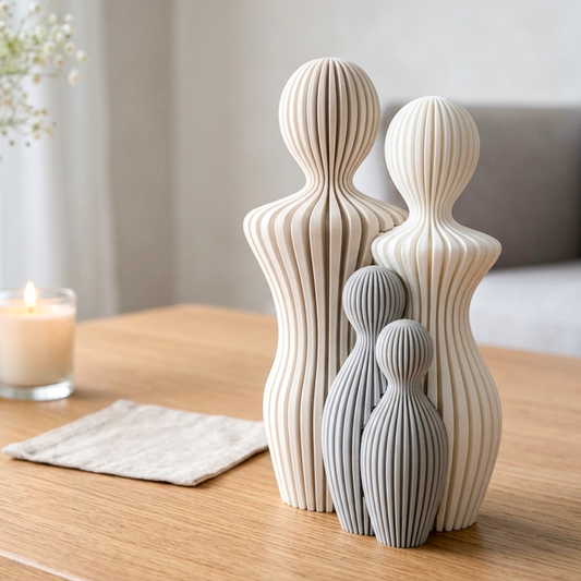 Statue Famille Complète – Couple avec 1 à 4 Enfants – Sculpture Minimaliste Personnalisable