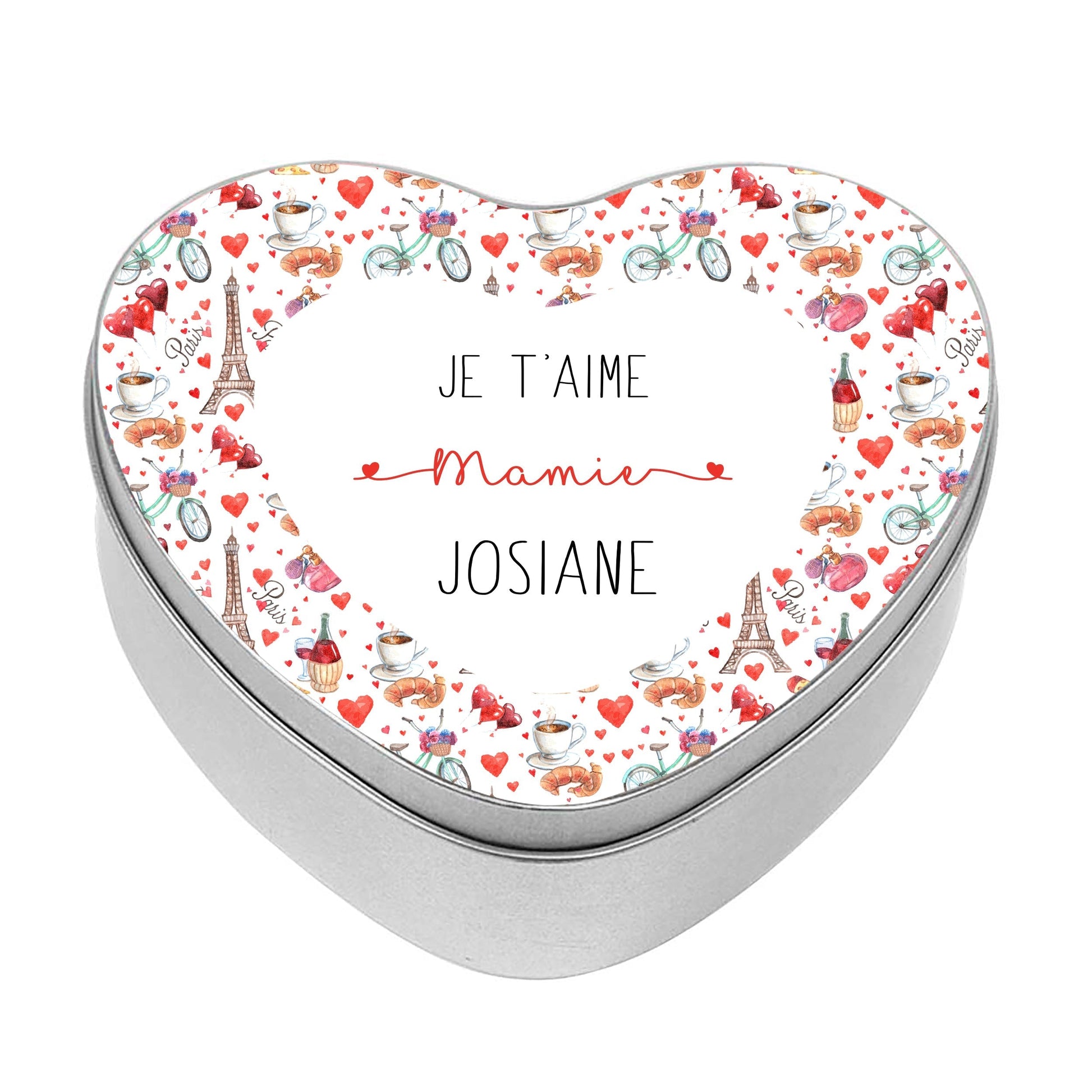 boite coeur personnalisable prénom avec motif imprimé sur le thème de Paris