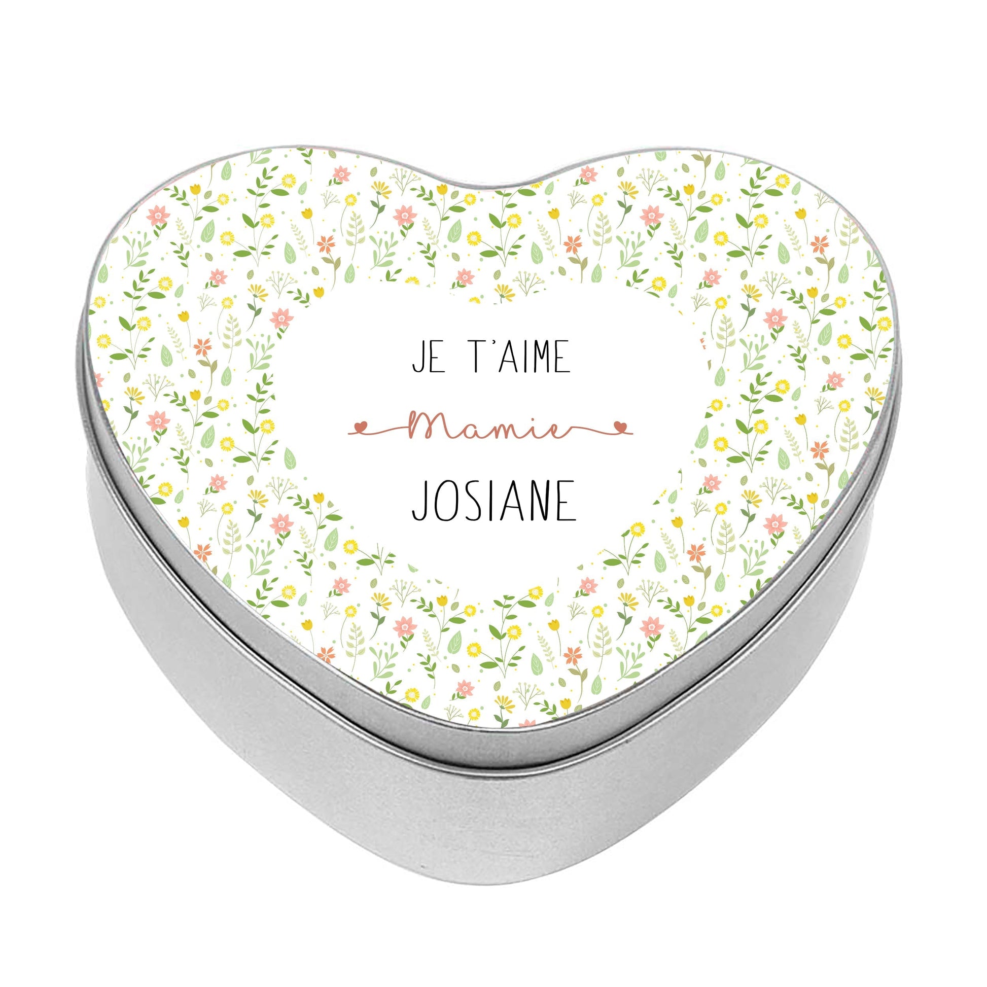 boite coeur personnalisable je t'aime mamie en acier inoxydable 