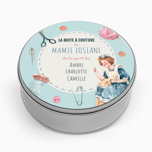 boite à couture personnalisable grand-mère en métal