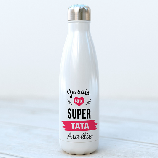 bouteille thermo isotherme personnalisée avec prénom super tata