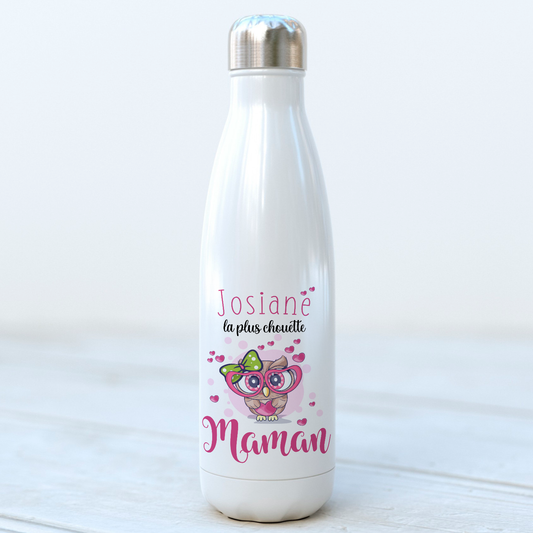 bouteille isotherme personnalisée chouette maman avec prénom