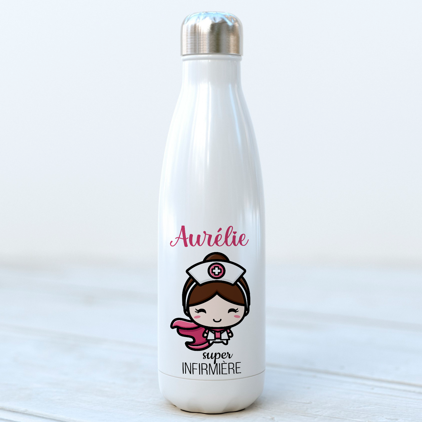 bouteille isotherme 500ml personnalisée avec prénom super infirmière 