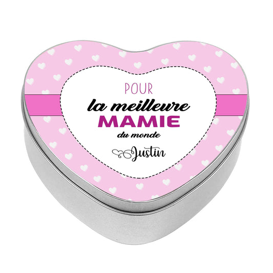 Boite coeur en metal cadeau grand-mère personnalisable meilleure mamie