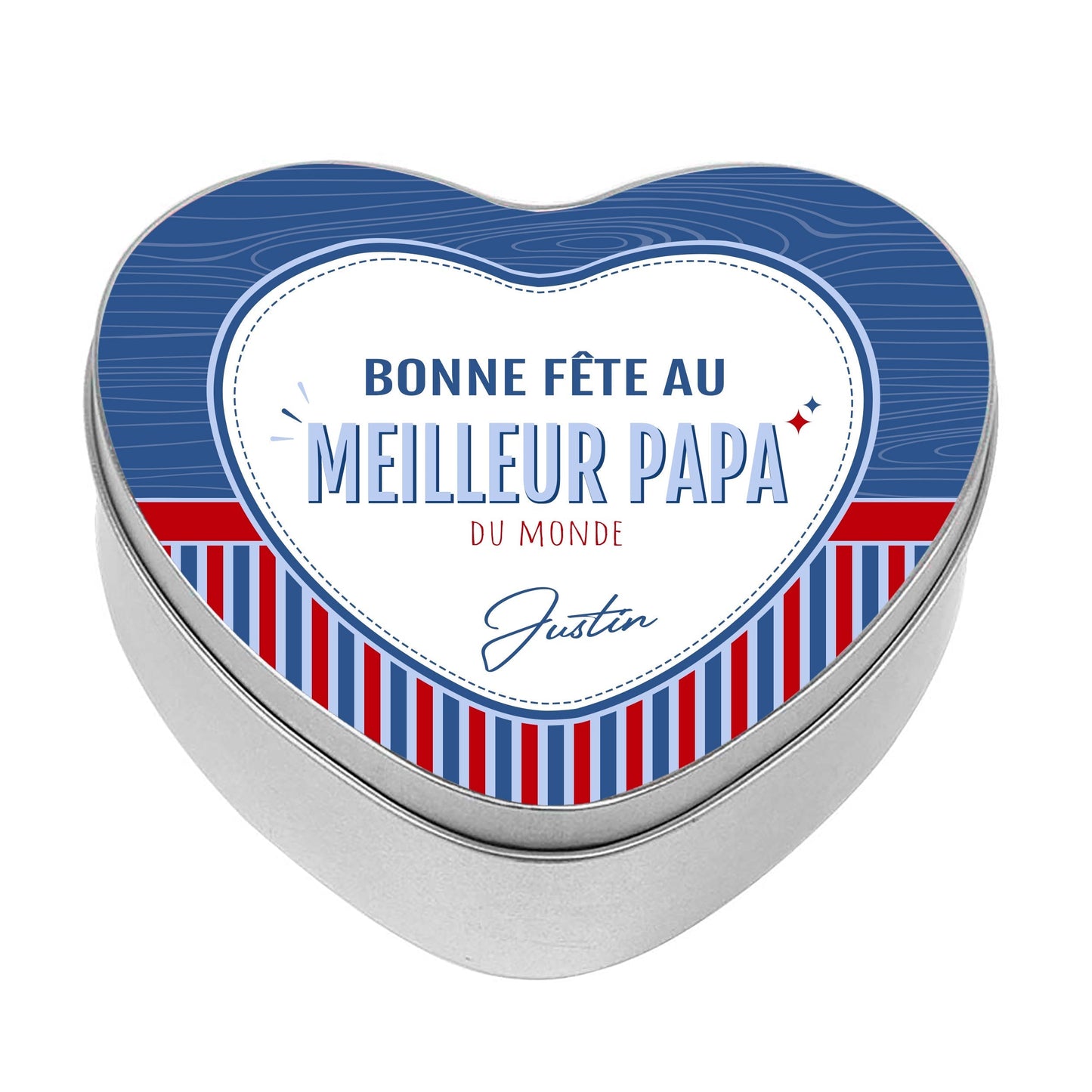 boite cookie personnalisé en forme de coeur. Boite métal cadeau personnalisable prénom fête des pères