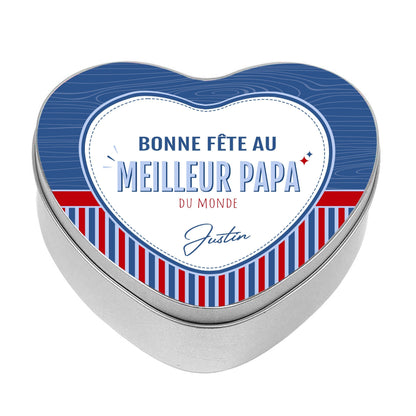 boite cookie personnalisé en forme de coeur. Boite métal cadeau personnalisable prénom fête des pères