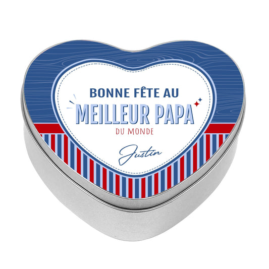 boite cookie personnalisé en forme de coeur. Boite métal cadeau personnalisable prénom fête des pères