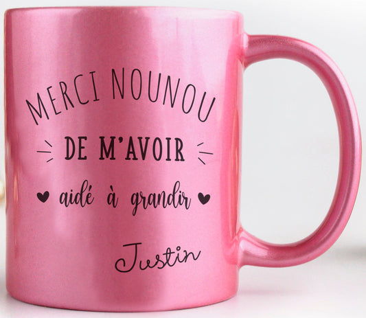 Cadeau nounou mug rose personnalisable meilleure nounou