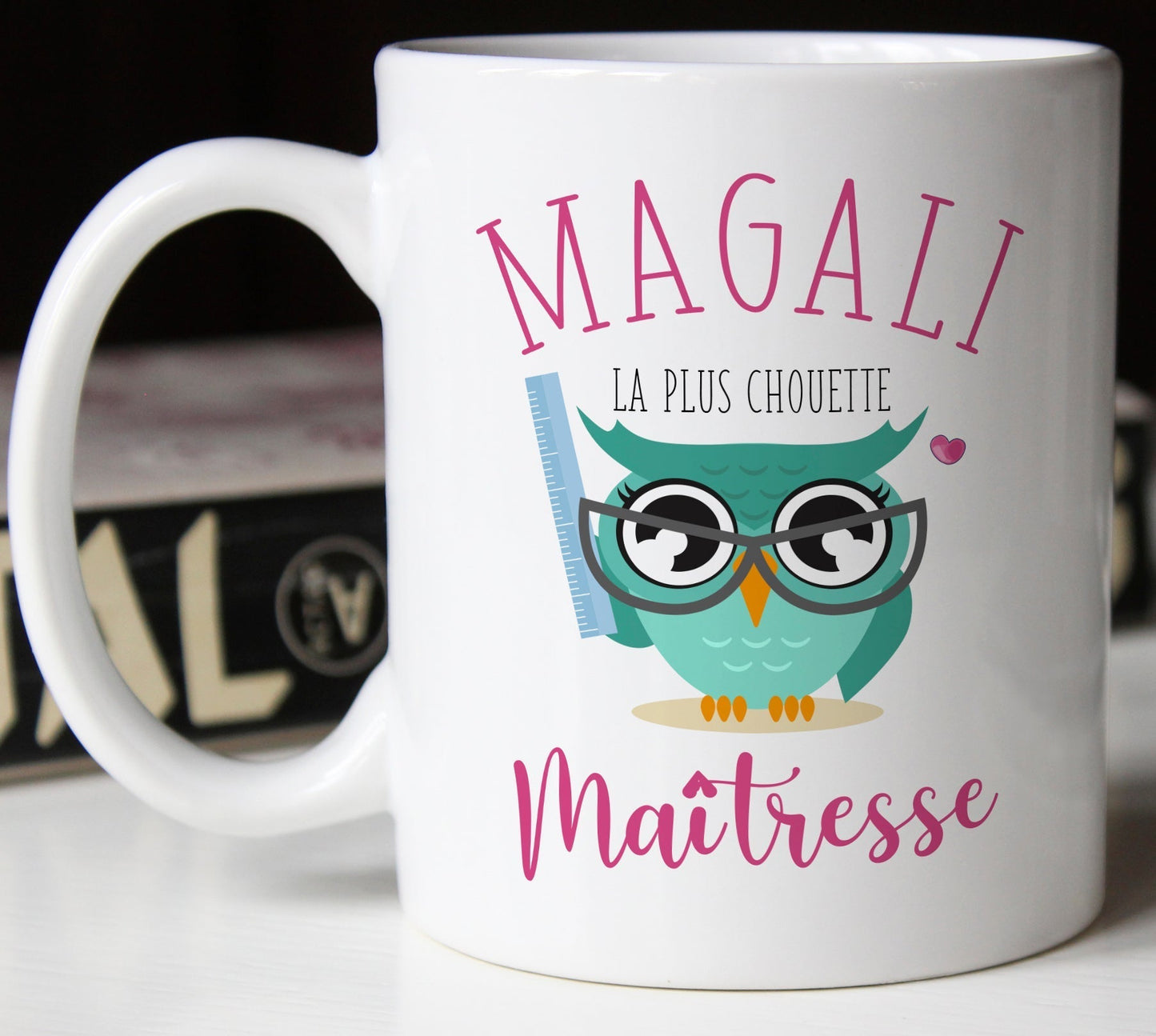 mug chouette maitresse personnalisable prénom cadeau de fin d'année scolaire maitresse d'école