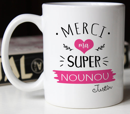 Cadeau super nounou mug en céramique personnalisable avec prénom