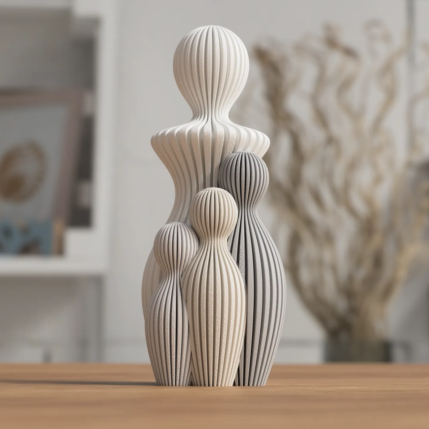 Statue Famille Complète – Couple avec 1 à 4 Enfants – Sculpture Minimaliste Personnalisable